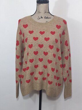 NWT Vince Camuto Heart Sweater Crew Neck Pullover Relaxed Oversized Camel size L